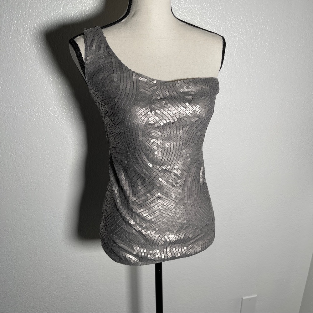 One Shoulder Silver Sequin Top Size small